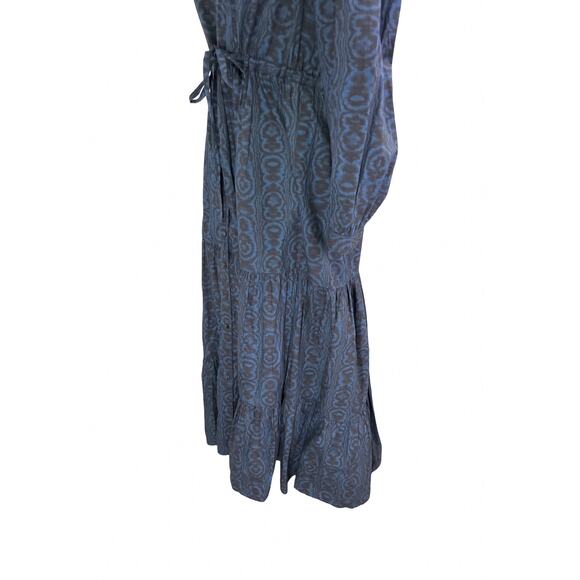 Cefinn Blue Ikat Ruffle Maxi Shirt Dress Belted Long Sleeve US 8 - Picture 4 of 9